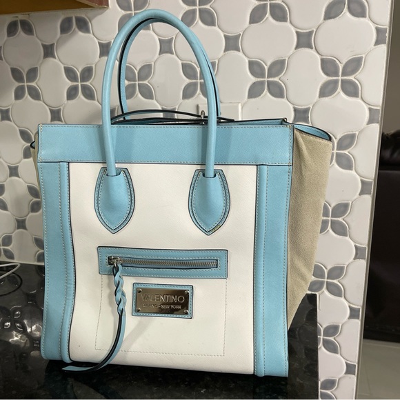 Authentic Valentino Cynthia By Mario -Handbag Tote White And Blue - Picture 5 of 12